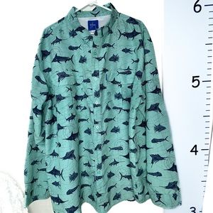 Guy‎ Harvey Blue Fishing Button-down Shirt Men's 2XL